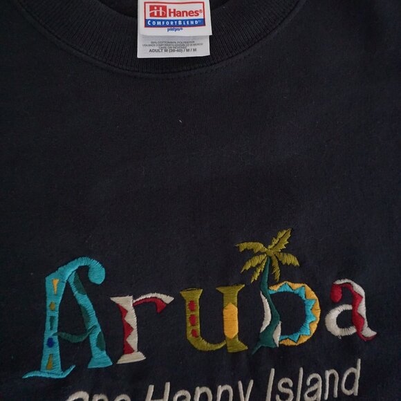 Hanes Aruba Island Black Embroidered Crewneck Sweatshirt 90s Vacationcore L - Picture 9 of 9